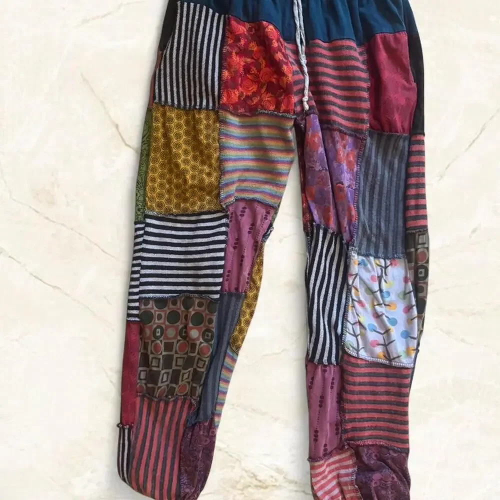 Kathmandu Imports Cotton Patchwork Drawstring Multicolor Harem Pants - Picture 3 of 9